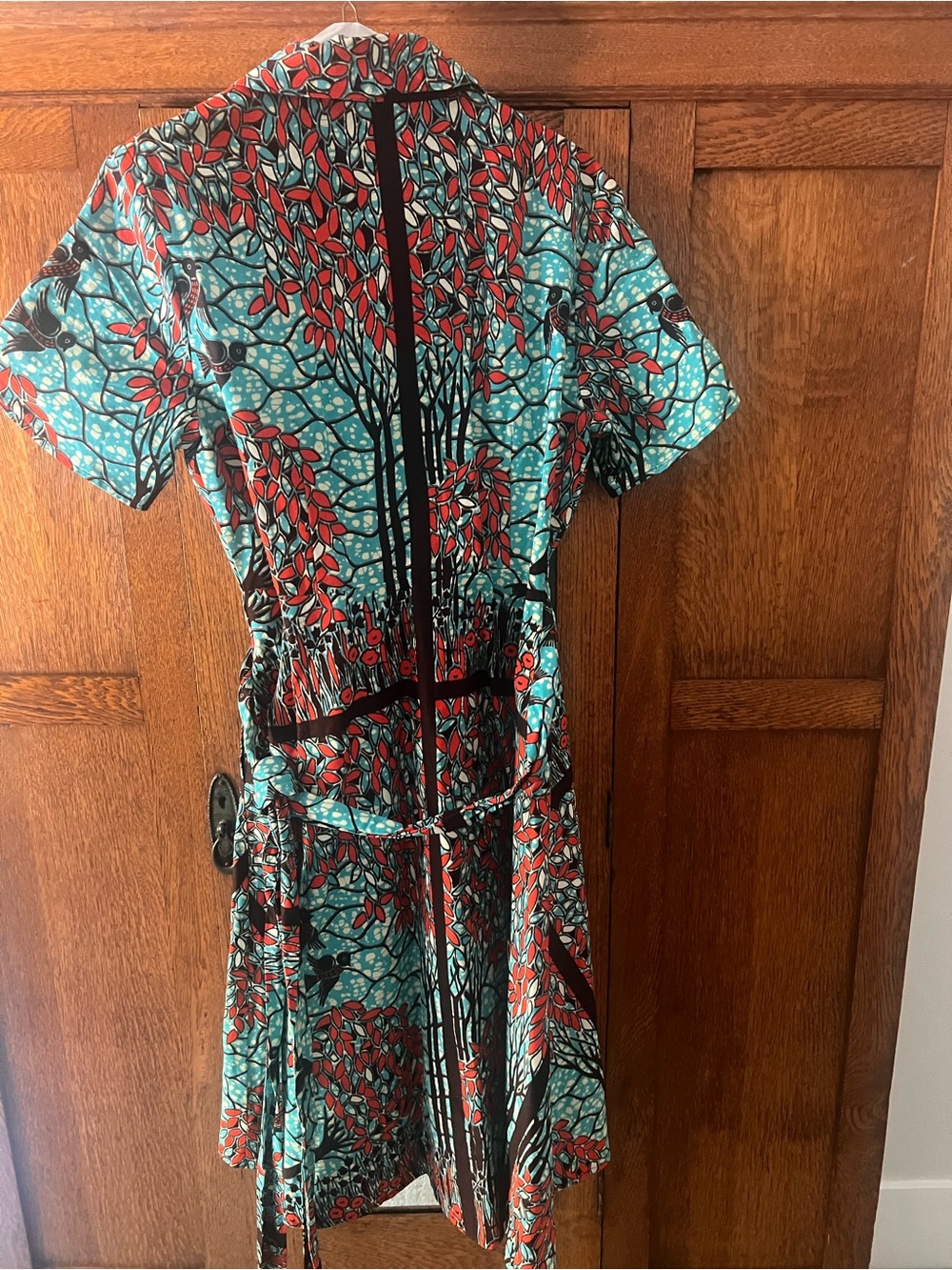 Mae Ott Turquoise & Red Botanical Wrap Midi Dress - Picture 2 of 3